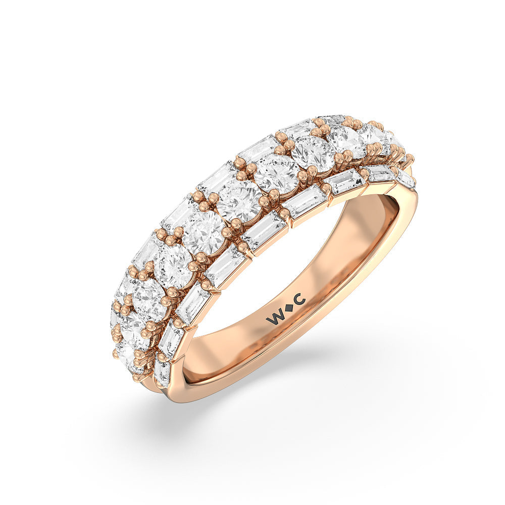 Baguette-Edged Round Diamond Anniversary Ring with 18KT Rose Gold / Natural / 1 1/2 Cut Diamond in 14KT Rose Gold / Natural / 1 1/2 view 5
