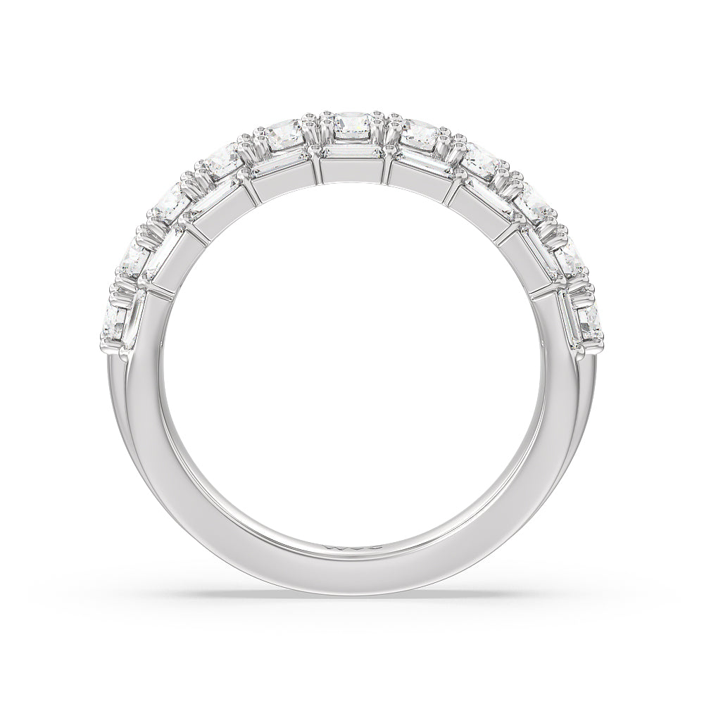Baguette-Edged Round Diamond Anniversary Ring with Platinum / Natural / 1 1/2 Cut Diamond in 14KT Platinum / Natural / 1 1/2 view 4
