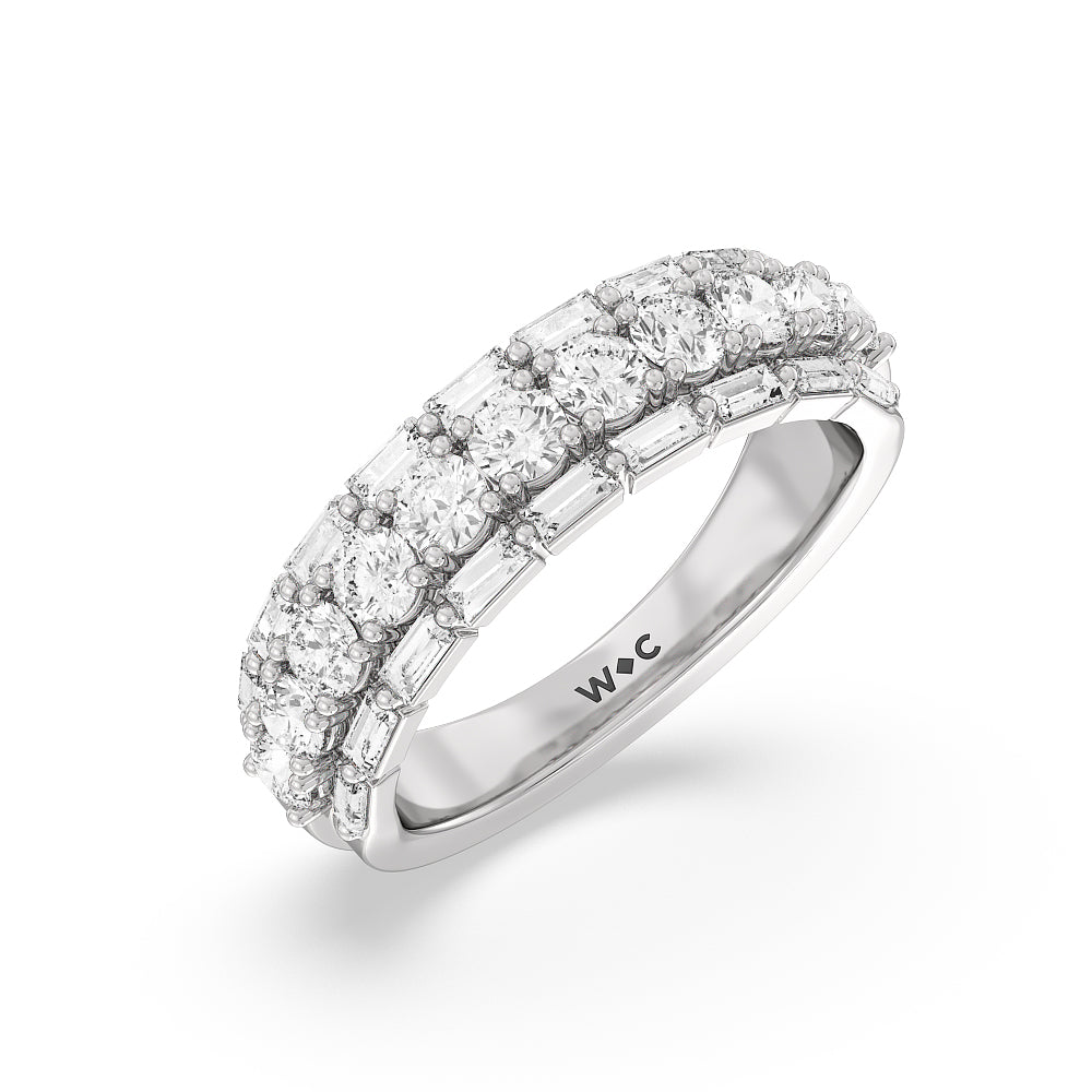 Baguette-Edged Round Diamond Anniversary Ring with Platinum / Natural / 1 1/2 Cut Diamond in 14KT Platinum / Natural / 1 1/2 view 5
