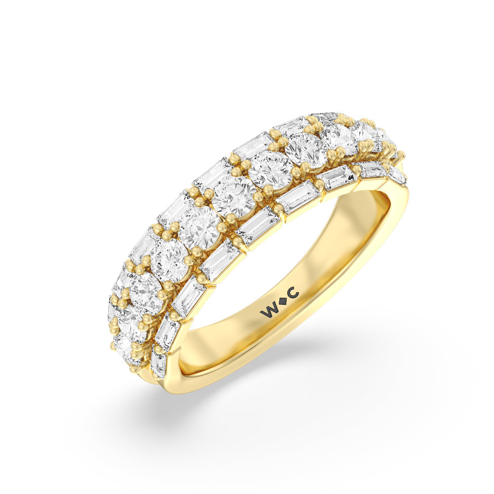 Baguette-Edged Round Diamond Anniversary Ring with 18KT Yellow Gold / Natural / 1 1/2 Cut Diamond in 14KT Yellow Gold / Natural / 1 1/2 view 5
