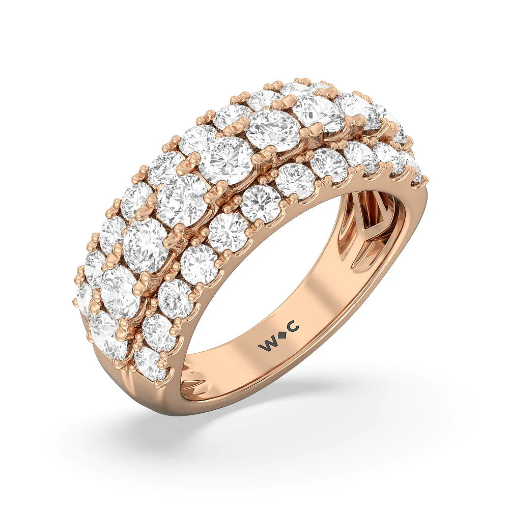 Three Row Modulated Diamond Anniversary Ring (E+ VS+) with 18KT Rose Gold / Lab / 2 1/2 Cut Diamond in 14KT Rose Gold / Lab / 2 1/2 view 3
