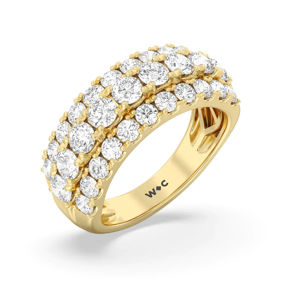 Three Row Modulated Diamond Anniversary Ring (E+ VS+) with 18KT Yellow Gold / Lab / 2 1/2 Cut Diamond in 14KT Yellow Gold / Lab / 2 1/2 view 3
