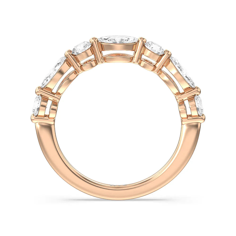Alternating Marquise and Round Diamond Anniversary Ring (E+ VS+) with 18KT Rose Gold / Lab / 1 Cut Diamond in 14KT Rose Gold / Lab / 1 view 2
