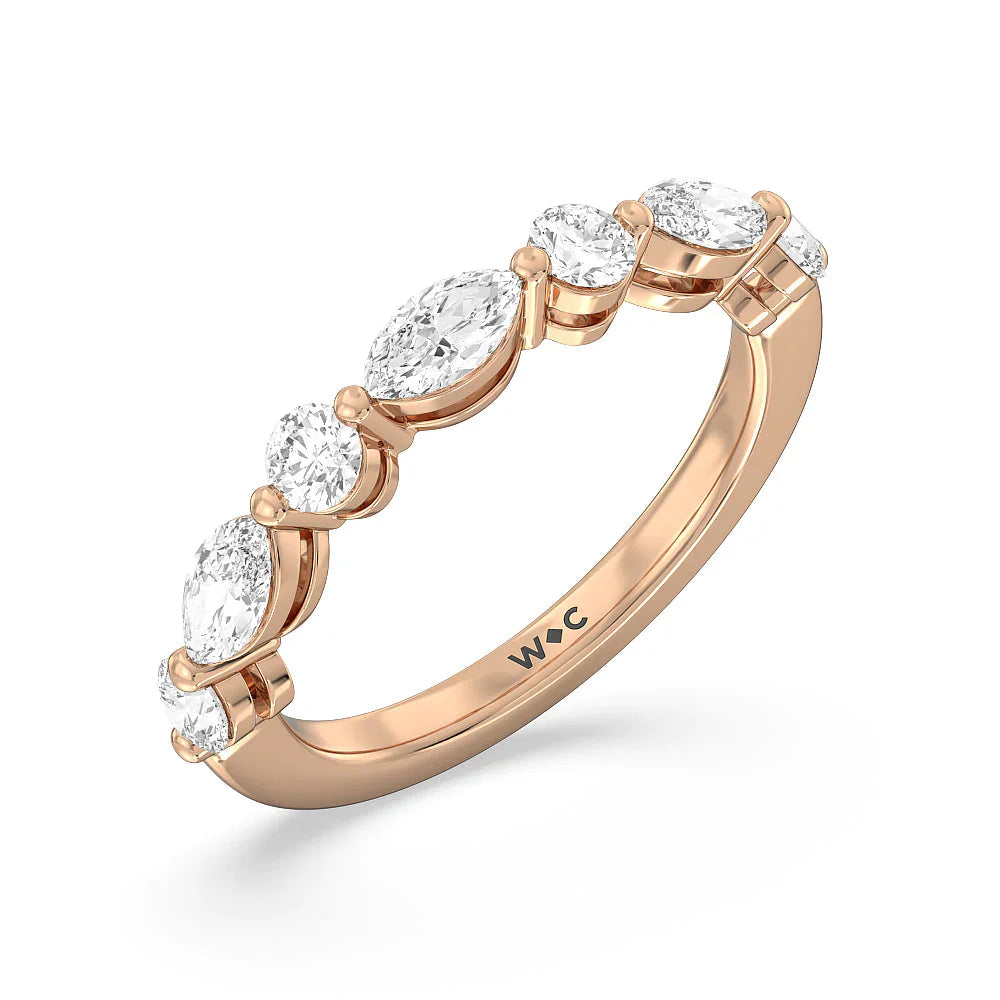 Alternating Marquise and Round Diamond Anniversary Ring (E+ VS+) with 18KT Rose Gold / Lab / 1 Cut Diamond in 14KT Rose Gold / Lab / 1 view 3
