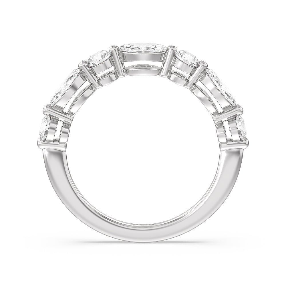 Alternating Marquise and Round Diamond Anniversary Ring (G/H SI+) with Platinum / Natural / 1 Cut Diamond in 14KT Platinum / Natural / 1 view 4
