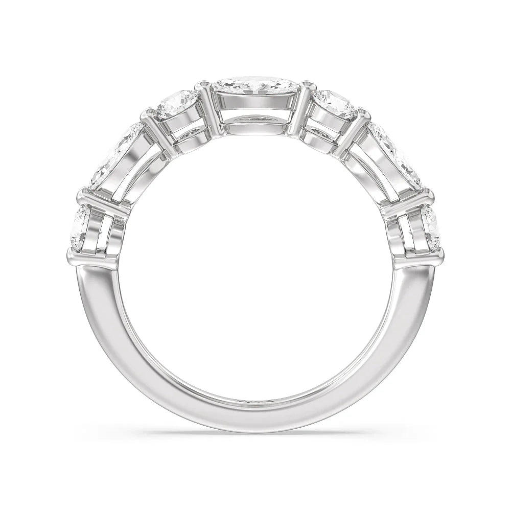 Alternating Marquise and Round Diamond Anniversary Ring (E+ VS+) with Platinum / Lab / 1 Cut Diamond in 14KT Platinum / Lab / 1 view 2
