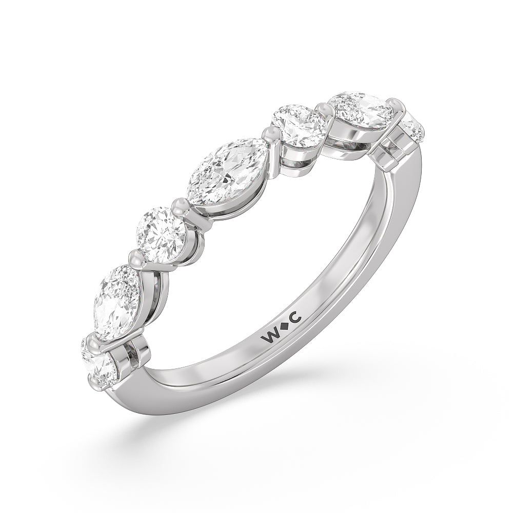 Alternating Marquise and Round Diamond Anniversary Ring (G/H SI+) with Platinum / Natural / 1 Cut Diamond in 14KT Platinum / Natural / 1 view 5
