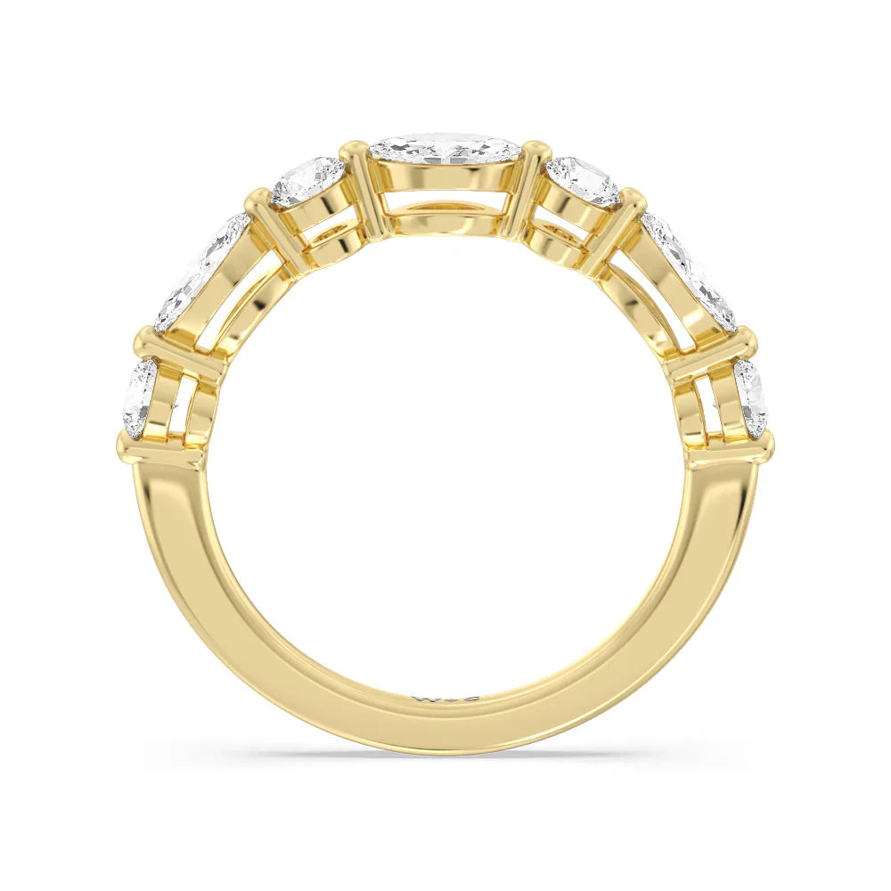 Alternating Marquise and Round Diamond Anniversary Ring (E+ VS+) with 18KT Yellow Gold / Lab / 1 Cut Diamond in 14KT Yellow Gold / Lab / 1 view 2
