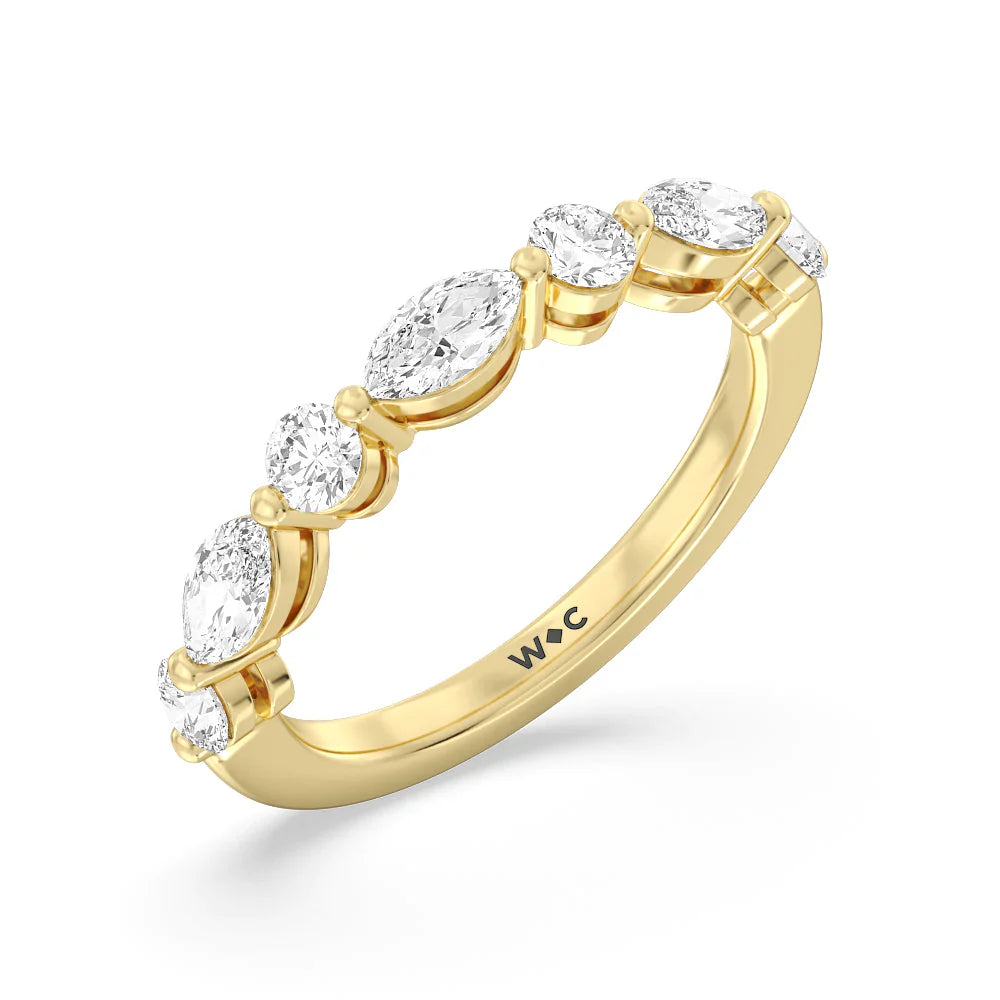 Alternating Marquise and Round Diamond Anniversary Ring (E+ VS+) with 18KT Yellow Gold / Lab / 1 Cut Diamond in 14KT Yellow Gold / Lab / 1 view 3
