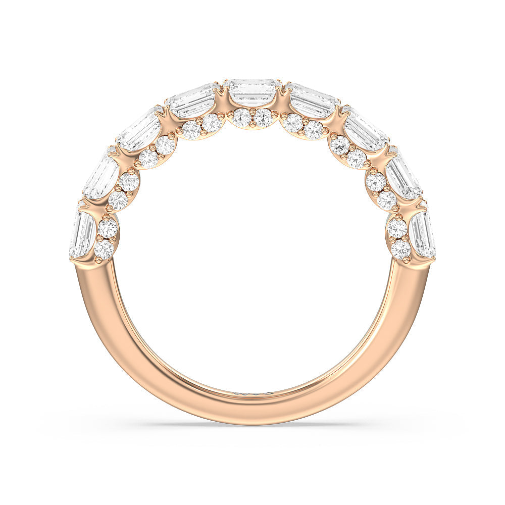 East-West Emerald Split Prong Studded Gallery Anniversary Ring with 18KT Rose Gold / Natural / 2 1/10 Cut Diamond in 14KT Rose Gold / Natural / 2 1/10 view 2
