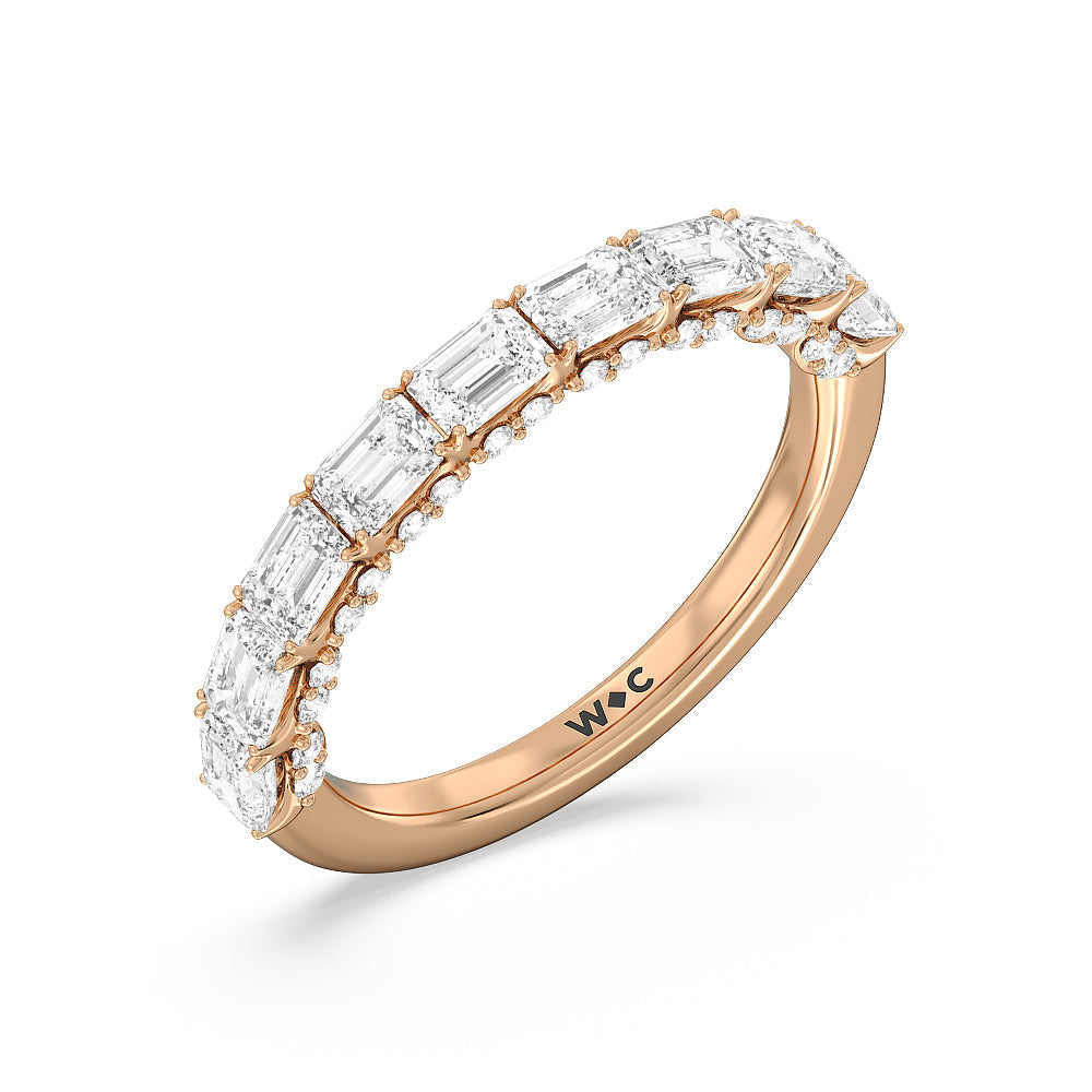 East-West Emerald Split Prong Studded Gallery Anniversary Ring with 18KT Rose Gold / Natural / 2 1/10 Cut Diamond in 14KT Rose Gold / Natural / 2 1/10 view 3
