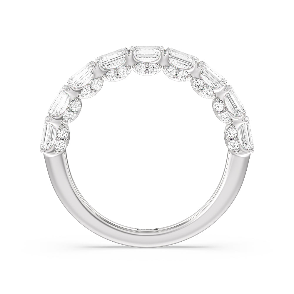 East-West Emerald Split Prong Studded Gallery Anniversary Ring with Platinum / Natural / 2 1/10 Cut Diamond in 14KT Platinum / Natural / 2 1/10 view 2
