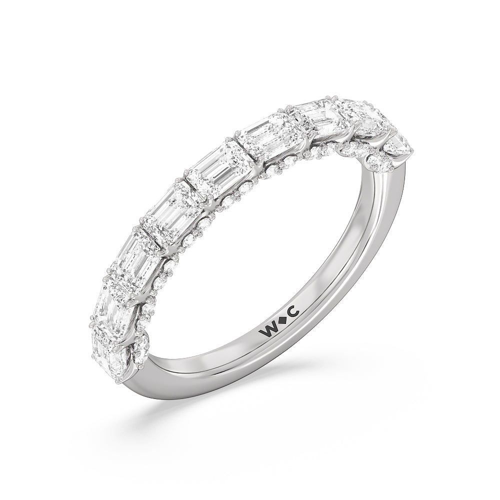 East-West Emerald Split Prong Studded Gallery Anniversary Ring with Platinum / Natural / 2 1/10 Cut Diamond in 14KT Platinum / Natural / 2 1/10 view 3
