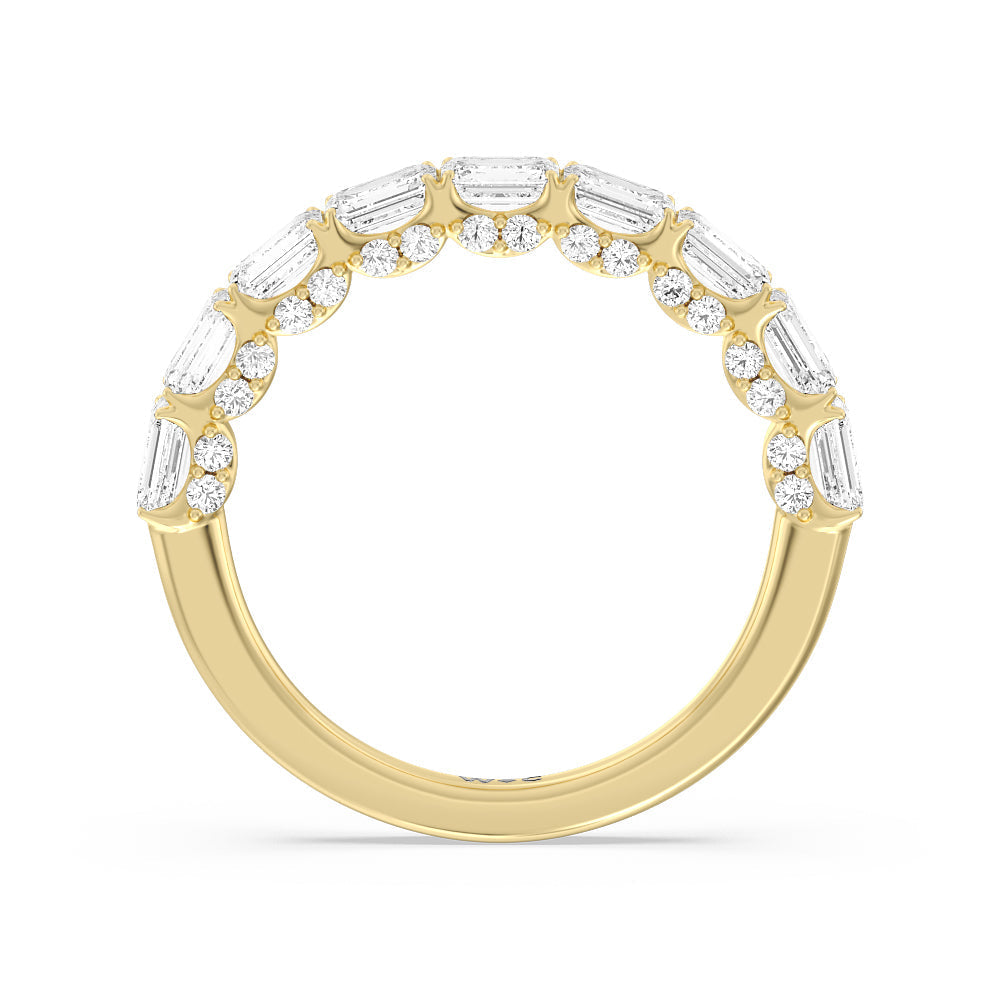 East-West Emerald Split Prong Studded Gallery Anniversary Ring with 18KT Yellow Gold / Natural / 2 1/10 Cut Diamond in 14KT Yellow Gold / Natural / 2 1/10 view 2
