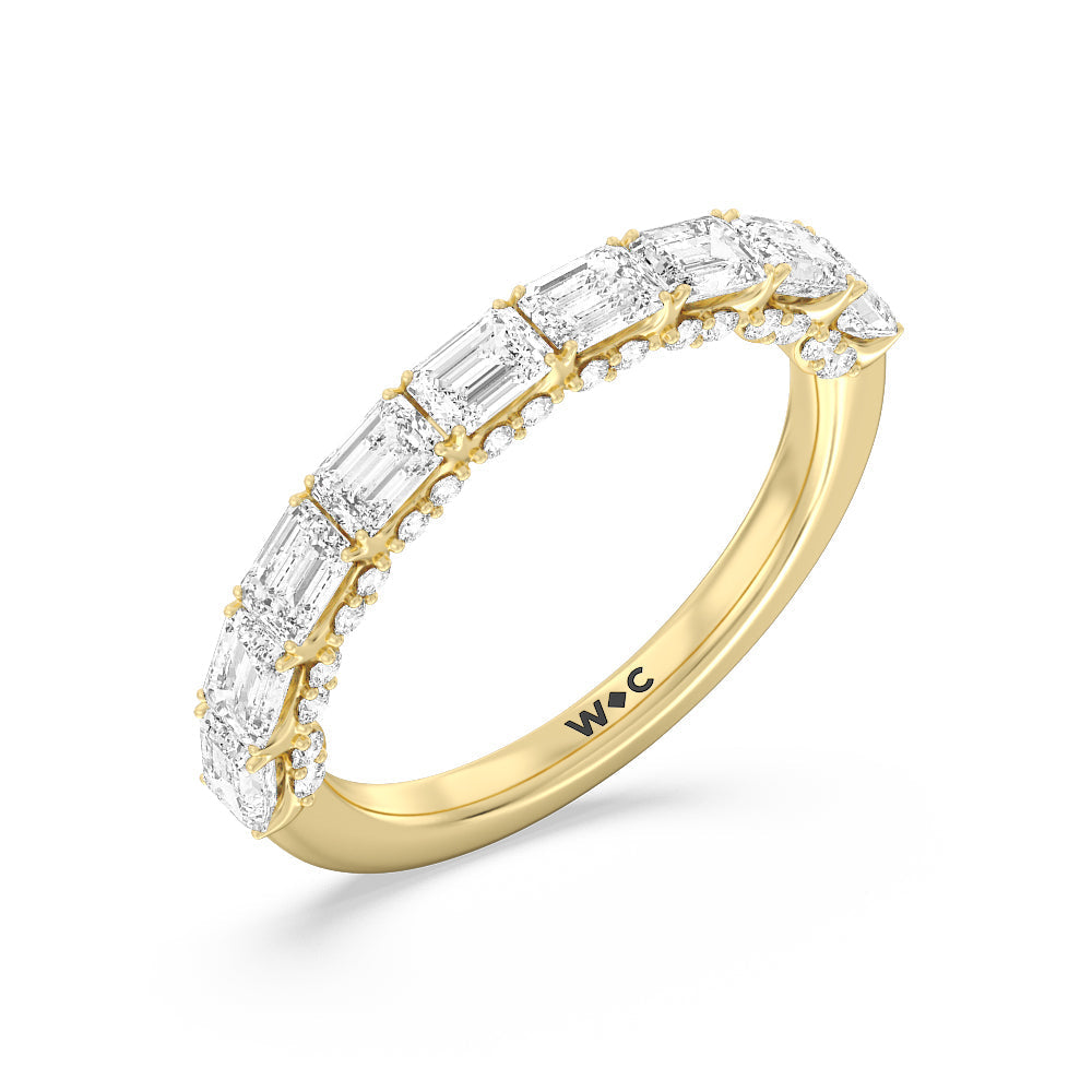 East-West Emerald Split Prong Studded Gallery Anniversary Ring with 18KT Yellow Gold / Natural / 2 1/10 Cut Diamond in 14KT Yellow Gold / Natural / 2 1/10 view 3
