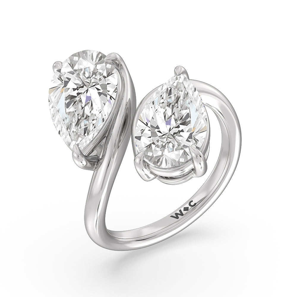 Pear Cut Twin Diamond Bypass Toi Et Moi Engagement Ring with Lab Grown Diamond in 14KT Platinum view 3
