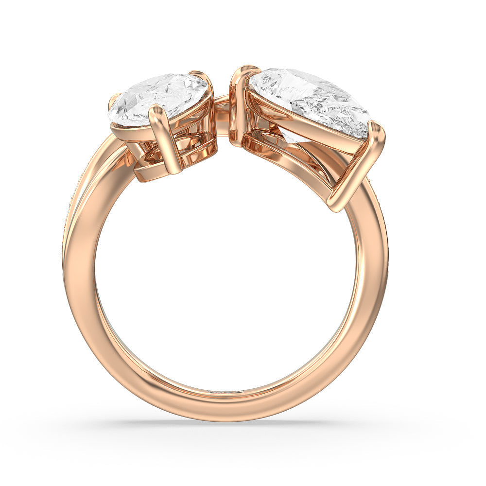 Pear Cut Shape Toi Et Moi Pave Diamond Ring with Lab Grown Diamond in 14KT Rose Gold view 2
