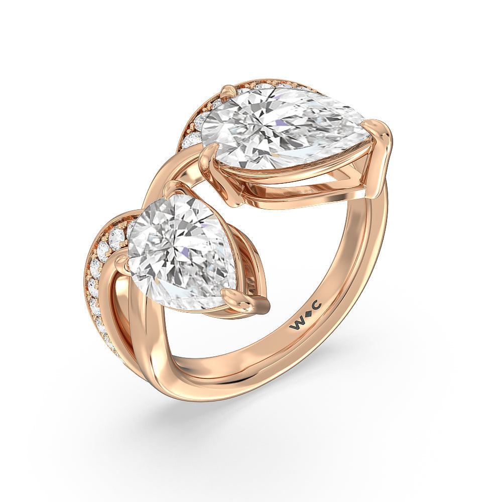 Pear Cut Shape Toi Et Moi Pave Diamond Ring with Lab Grown Diamond in 14KT Rose Gold view 3
