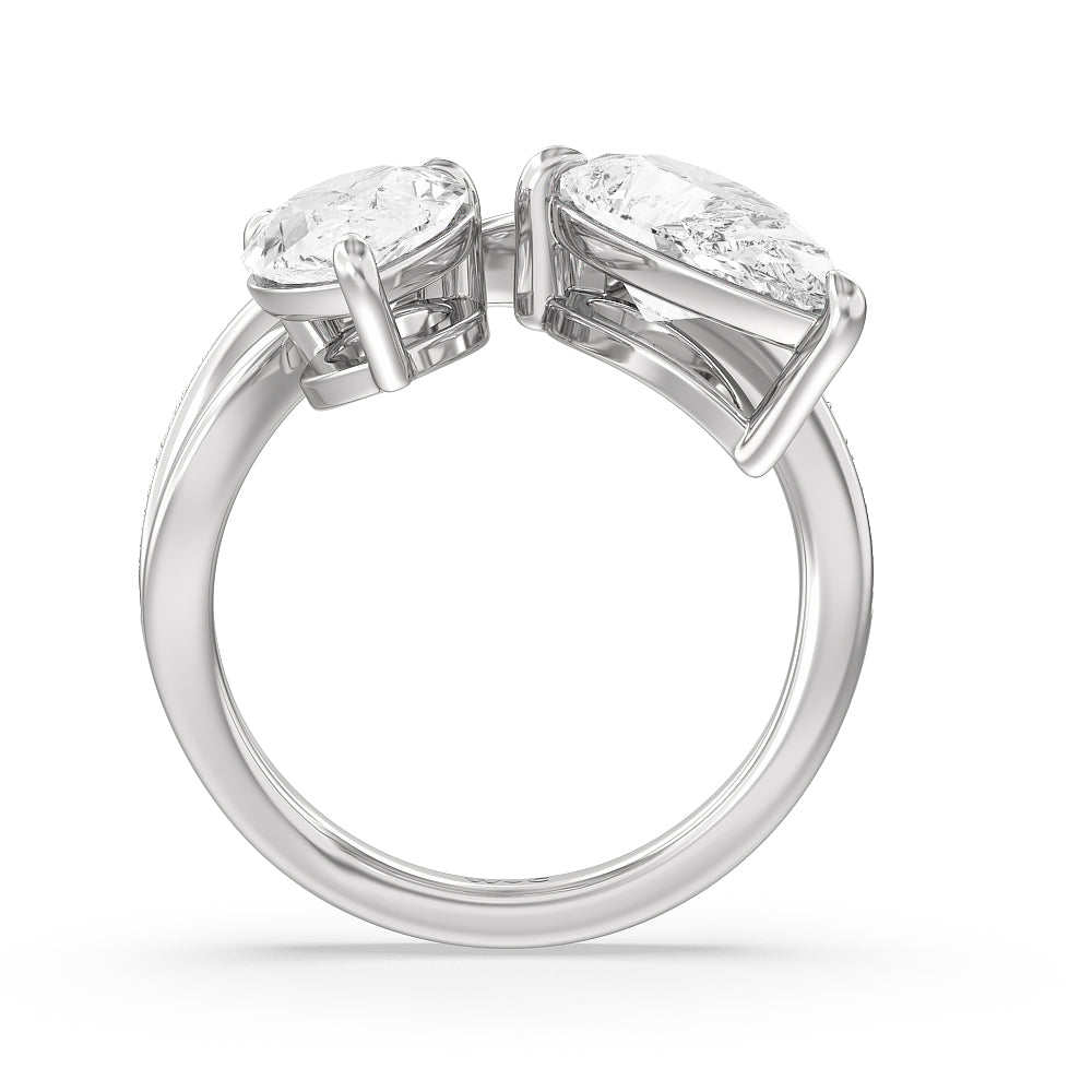 Pear Cut Shape Toi Et Moi Pave Diamond Ring with Lab Grown Diamond in 14KT Platinum view 2
