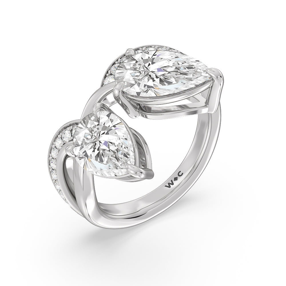 Pear Cut Shape Toi Et Moi Pave Diamond Ring with Lab Grown Diamond in 14KT Platinum view 3
