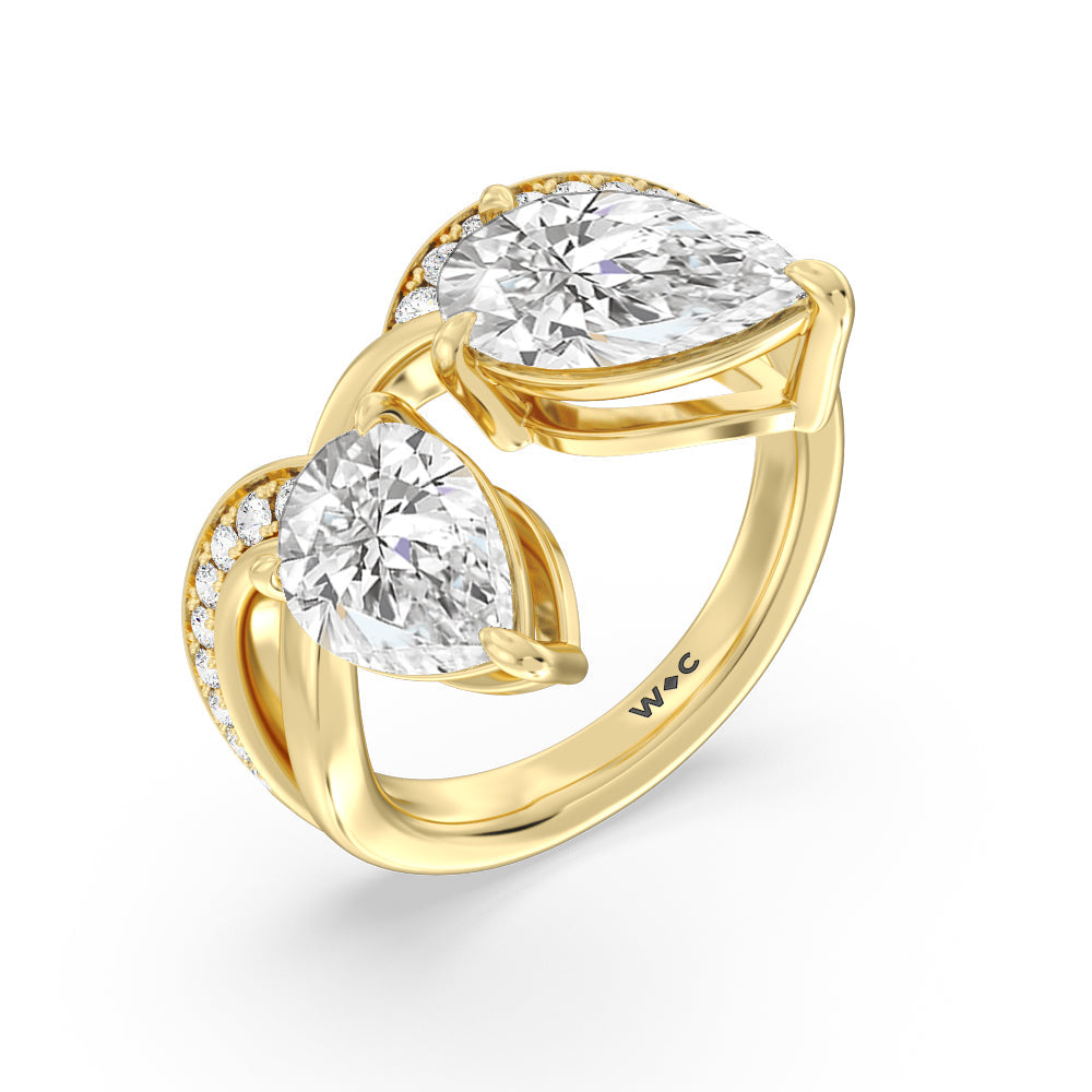 Pear Cut Shape Toi Et Moi Pave Diamond Ring with Lab Grown Diamond in 14KT Yellow Gold view 3

