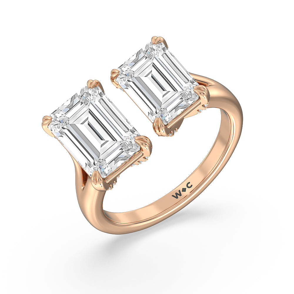 Emerald Cut Pair Toi Et Moi Studded Basket Engagement Ring with Lab Grown Diamond in 14KT Rose Gold view 3

