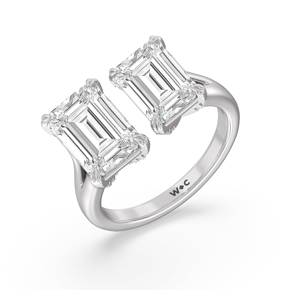 Emerald Cut Pair Toi Et Moi Studded Basket Engagement Ring with Lab Grown Diamond in 14KT Platinum view 3
