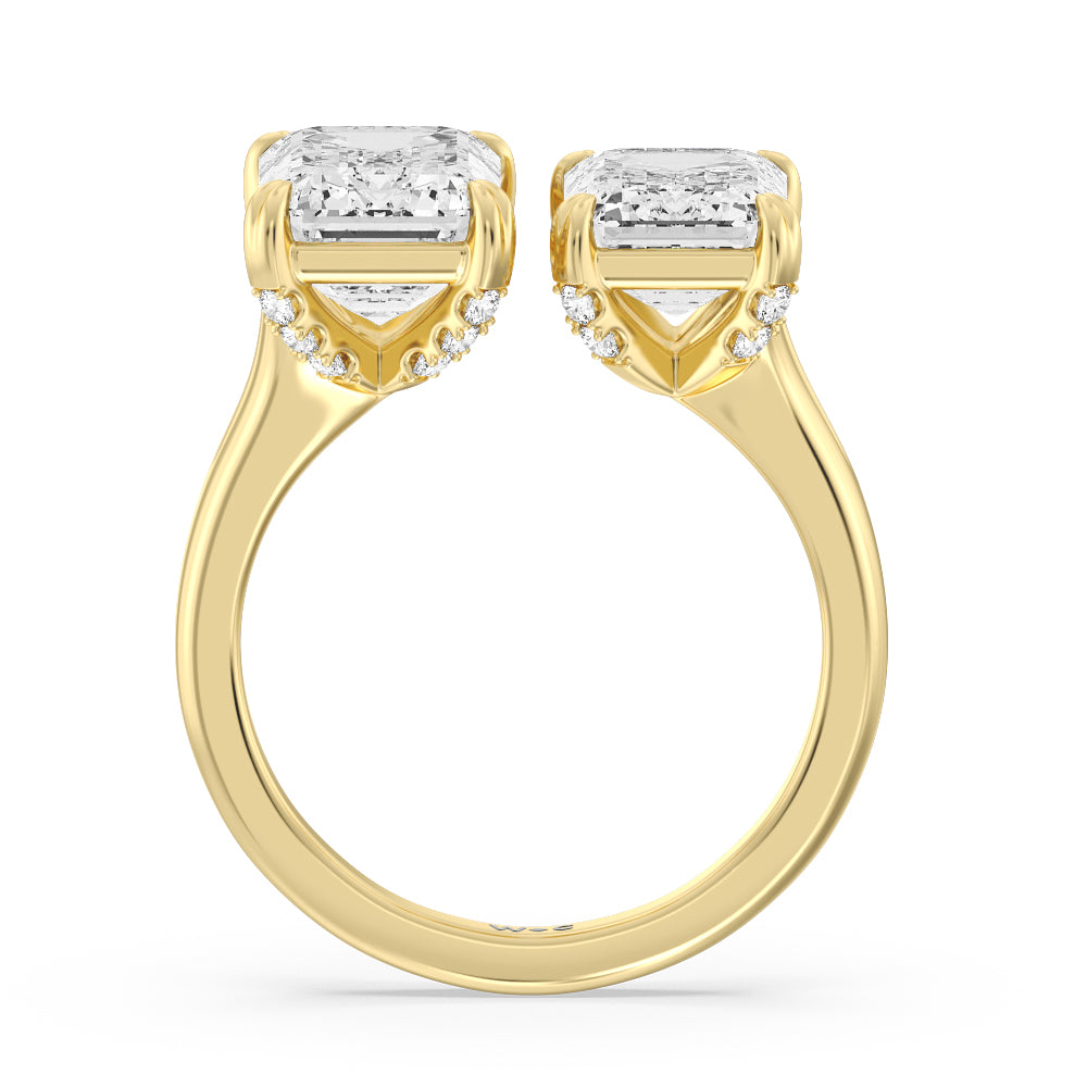 Emerald Cut Pair Toi Et Moi Studded Basket Engagement Ring with Lab Grown Diamond in 14KT Yellow Gold view 2
