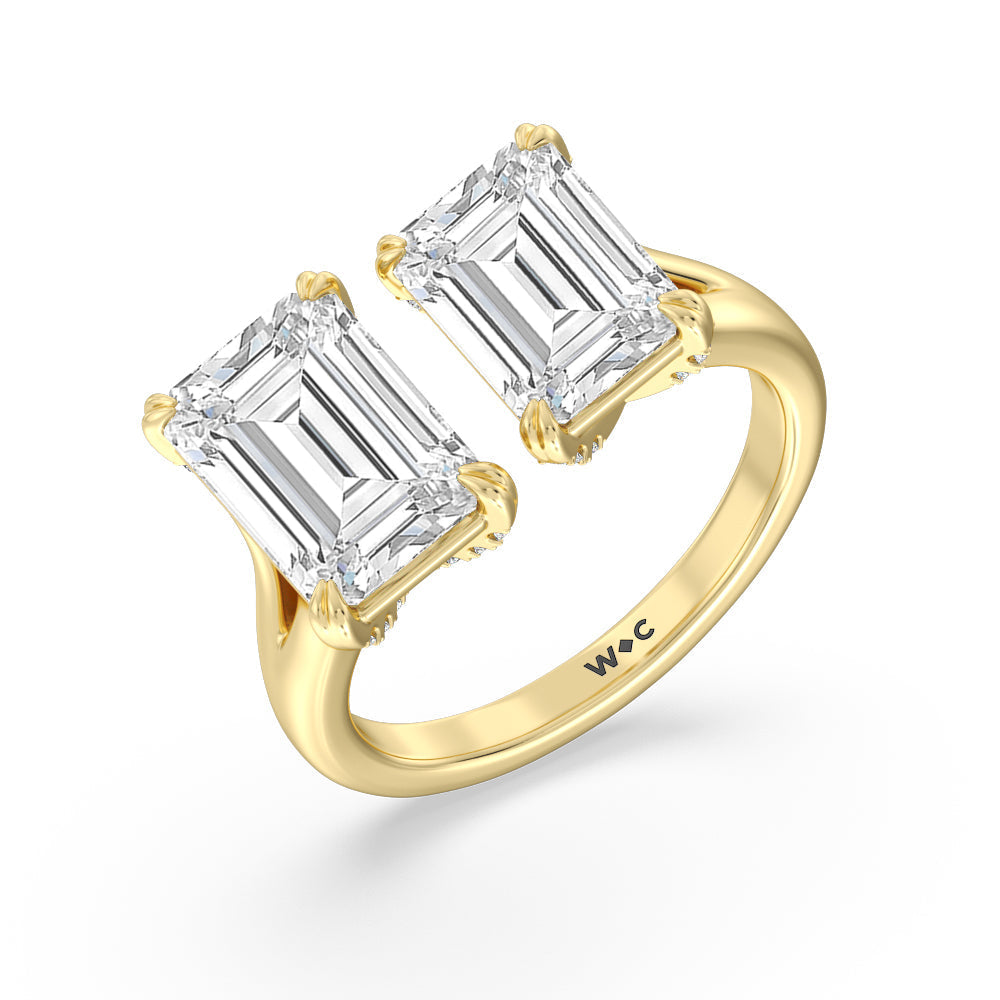 Emerald Cut Pair Toi Et Moi Studded Basket Engagement Ring with Lab Grown Diamond in 14KT Yellow Gold view 3

