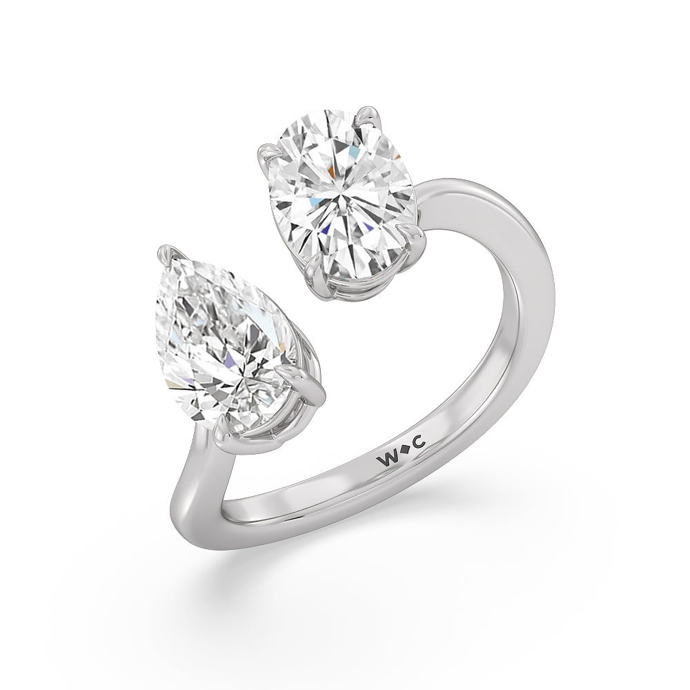 Shape Cut Diamond Curved Toi Et Moi Engagement Ring with Lab Grown Diamond in 14KT Platinum view 3

