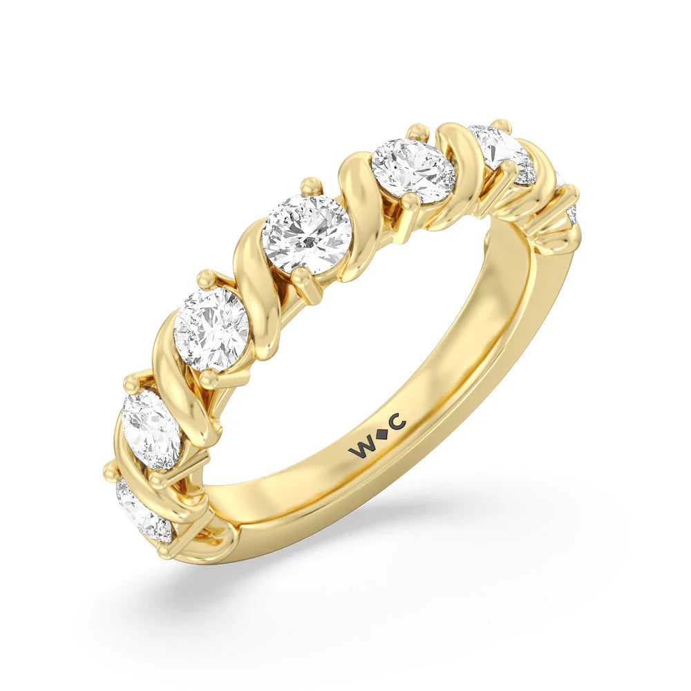 Round Diamond Swirl Anniversary Ring (E+ VS+) with 18KT Yellow Gold / Lab / 1 1/2 Cut Diamond in 14KT Yellow Gold / Lab / 1 1/2 view 3
