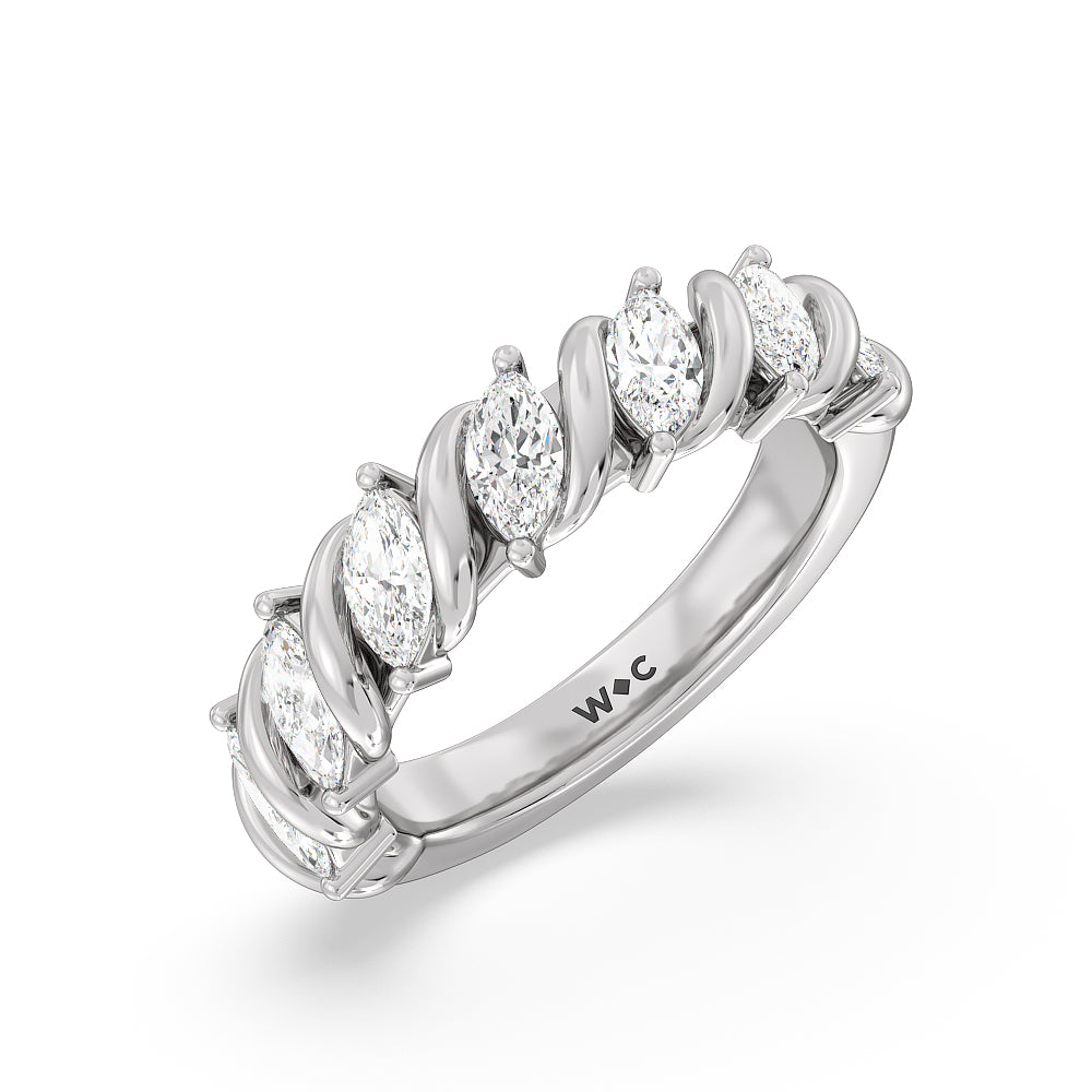 Marquise Swirl Anniversary Ring with Platinum / Natural / 1 1/2 Cut Diamond in 14KT Platinum / Natural / 1 1/2 view 3
