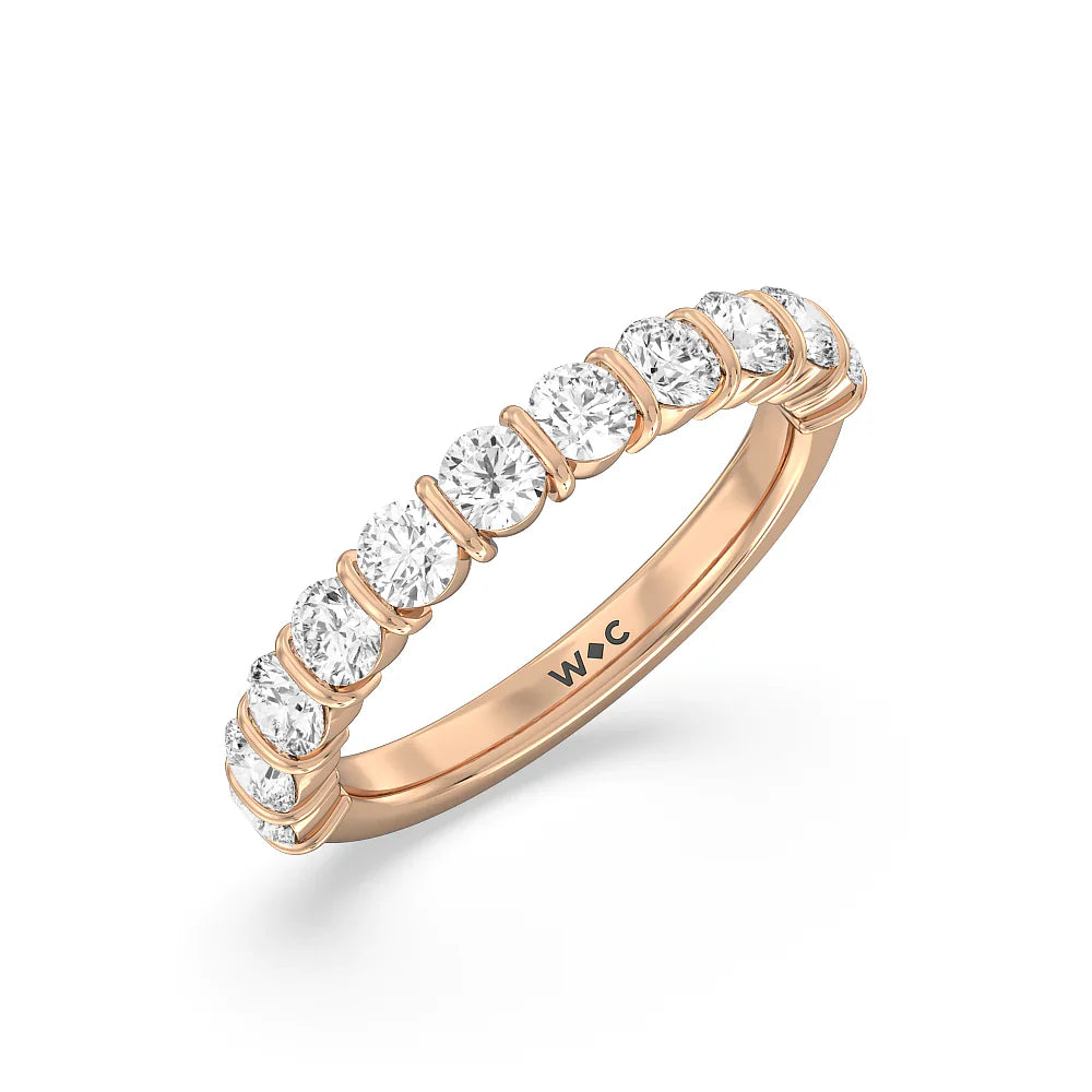 Bar Set Round diamond Anniversary Ring (E+ VS+) with 18KT Rose Gold / Lab / 1 1/2 Cut Diamond in 14KT Rose Gold / Lab / 1 1/2 view 3

