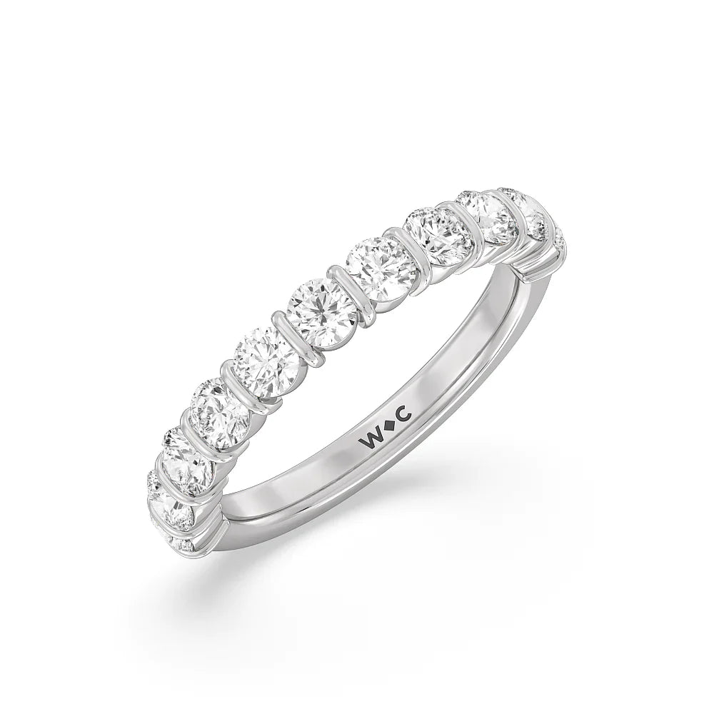 Bar Set Round diamond Anniversary Ring (E+ VS+) with Platinum / Lab / 1 1/2 Cut Diamond in 14KT Platinum / Lab / 1 1/2 view 3

