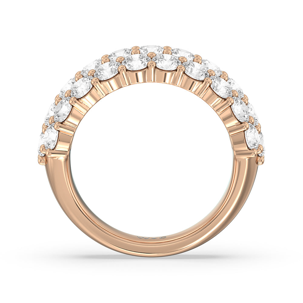 Round Diamond Three Row Pave Anniversary Ring (G/H SI+) with 18KT Rose Gold / Natural / 4 Cut Diamond in 14KT Rose Gold / Natural / 4 view 2
