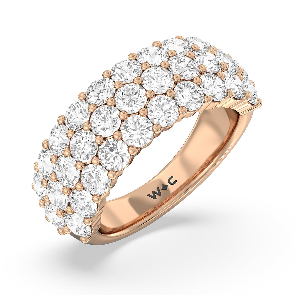 Round Diamond Three Row Pave Anniversary Ring (G/H SI+) with 18KT Rose Gold / Natural / 4 Cut Diamond in 14KT Rose Gold / Natural / 4 view 3
