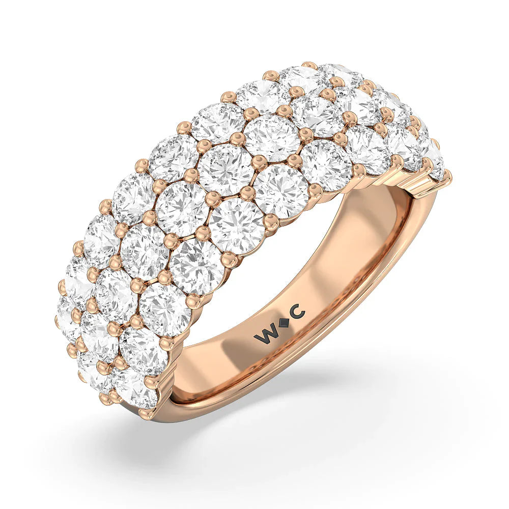 Round Diamond Three Row Pave Anniversary Ring (E+ VS+) with 18KT Rose Gold / Lab / 4 Cut Diamond in 14KT Rose Gold / Lab / 4 view 3
