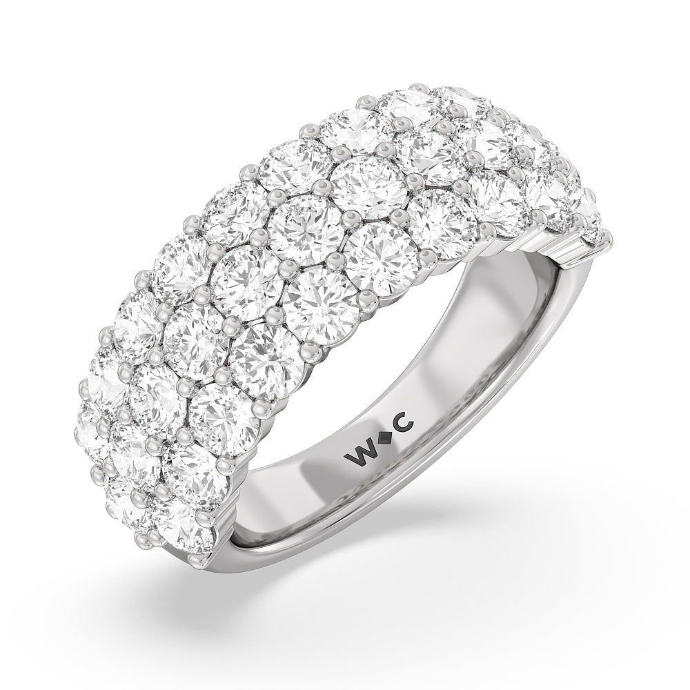 Round Diamond Three Row Pave Anniversary Ring (G/H SI+) with Platinum / Natural / 4 Cut Diamond in 14KT Platinum / Natural / 4 view 3
