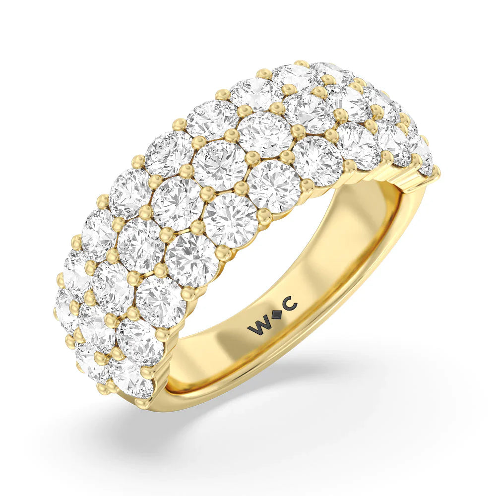 Round Diamond Three Row Pave Anniversary Ring (E+ VS+) with 18KT Yellow Gold / Lab / 4 Cut Diamond in 14KT Yellow Gold / Lab / 4 view 3
