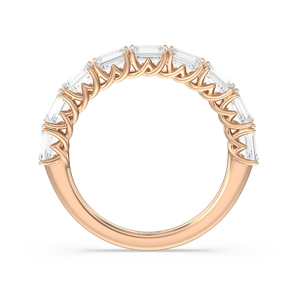 Emerald East-West Modern Trellis Anniversary Ring (F/G SI+) with 18KT Rose Gold / Natural / 2 Cut Diamond in 14KT Rose Gold / Natural / 2 view 2
