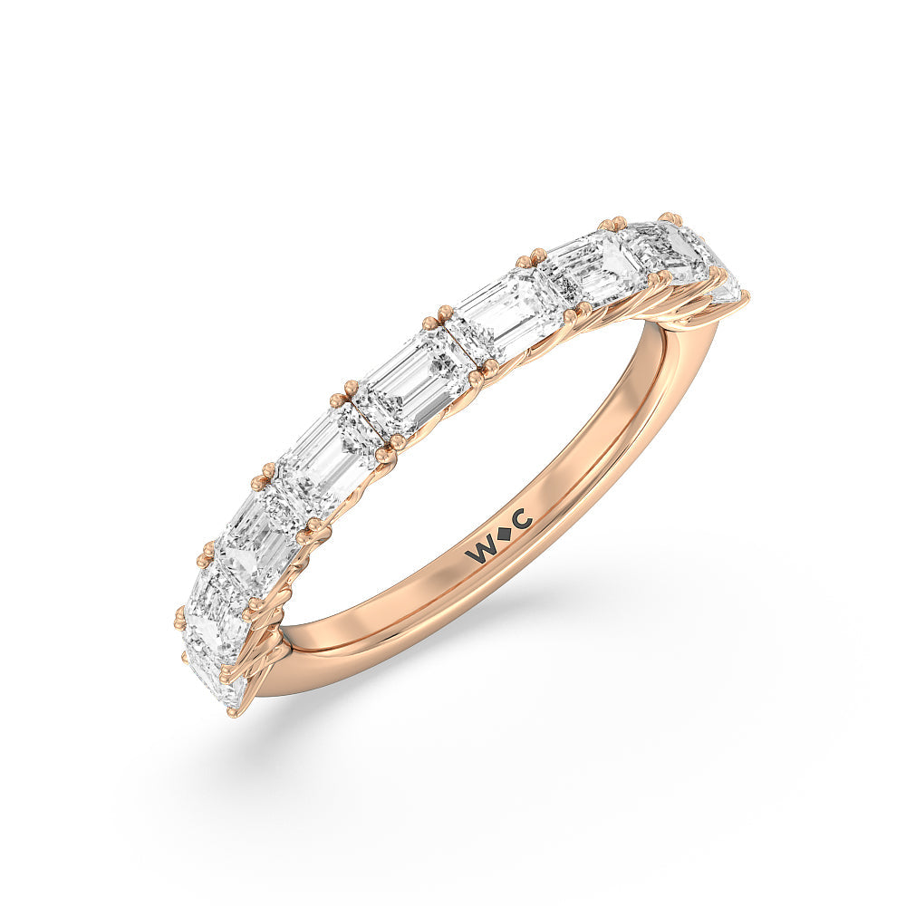 Emerald East-West Modern Trellis Anniversary Ring (F/G SI+) with 18KT Rose Gold / Natural / 2 Cut Diamond in 14KT Rose Gold / Natural / 2 view 3
