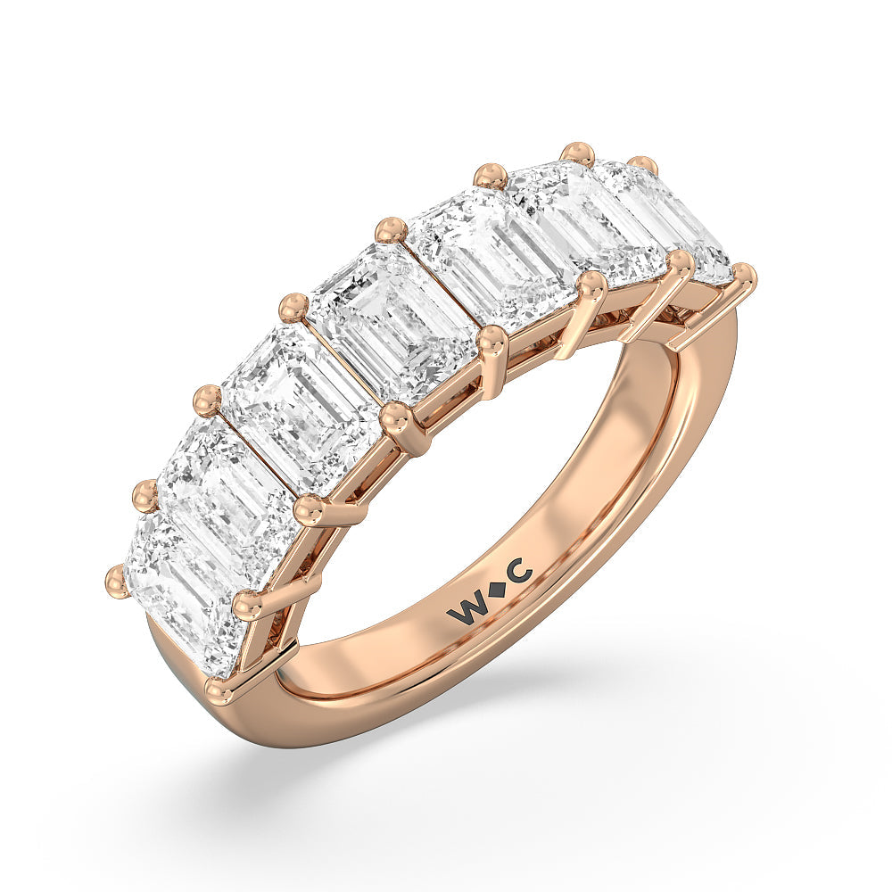 Seven Stone Emerald Cut Diamond Ring (G/H SI+) with 18KT Rose Gold / Natural / 5 Cut Diamond in 14KT Rose Gold / Natural / 5 view 3
