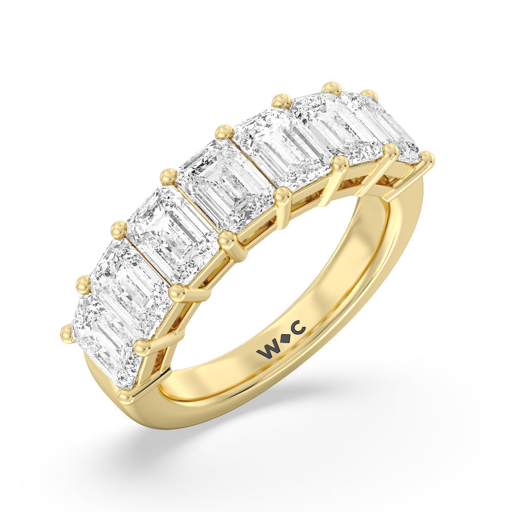 Seven Stone Emerald Cut Diamond Ring (G/H SI+) with 18KT Yellow Gold / Natural / 5 Cut Diamond in 14KT Yellow Gold / Natural / 5 view 3
