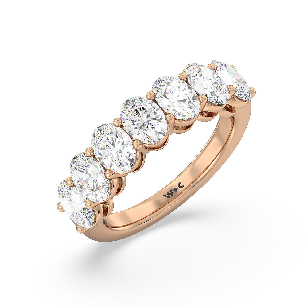 Seven Stone Oval Diamond Anniversary Ring (E+ VS+) with 18KT Rose Gold / Lab / 3 Cut Diamond in 14KT Rose Gold / Lab / 3 view 3
