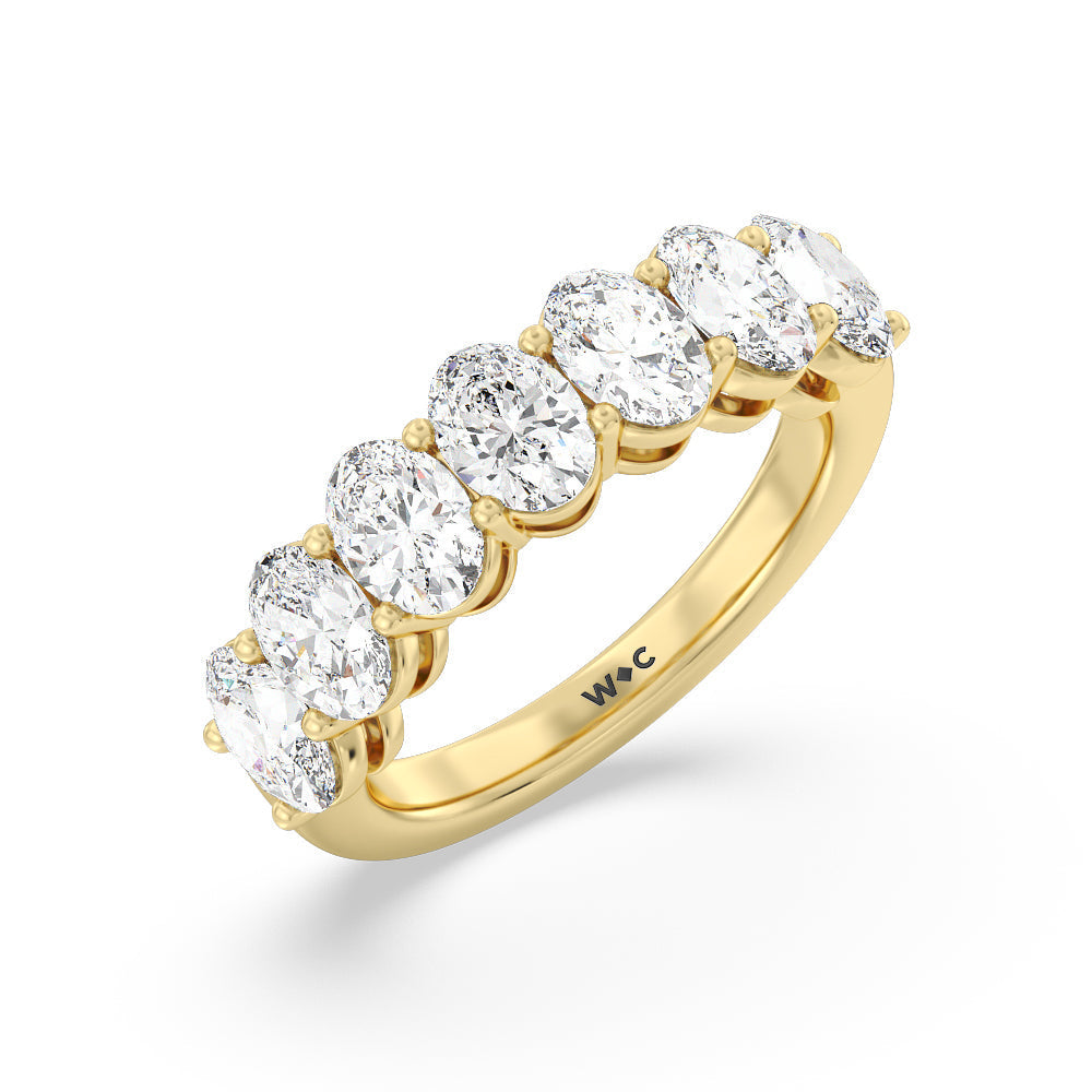 Seven Stone Oval Diamond Anniversary Ring (E+ VS+) with 18KT Yellow Gold / Lab / 3 Cut Diamond in 14KT Yellow Gold / Lab / 3 view 3
