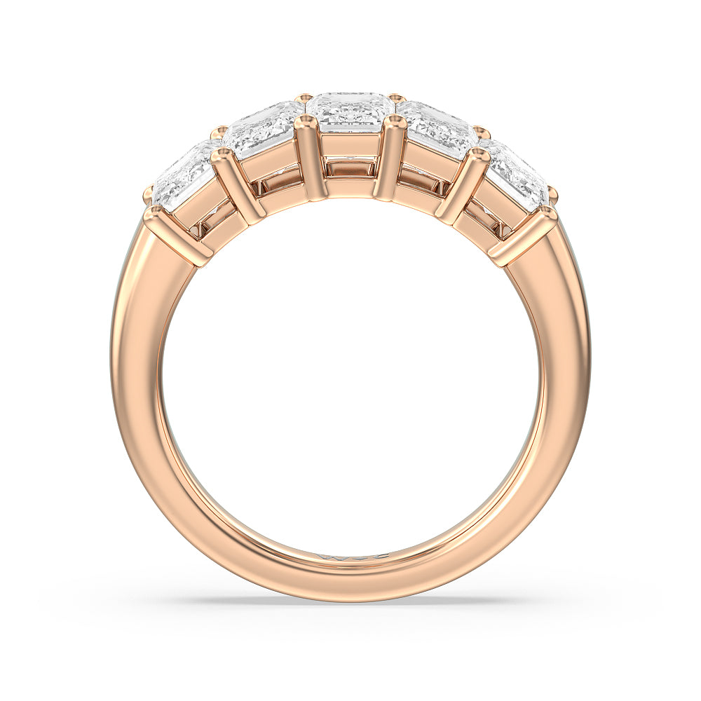 Five Stone Emerald Cut Diamond Ring (G/H SI+) with 18KT Rose Gold / Natural / 3 Cut Diamond in 14KT Rose Gold / Natural / 3 view 3
