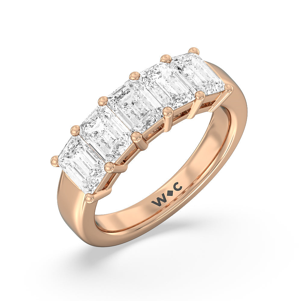 Five Stone Emerald Cut Diamond Ring (G/H SI+) with 18KT Rose Gold / Natural / 3 Cut Diamond in 14KT Rose Gold / Natural / 3 view 2
