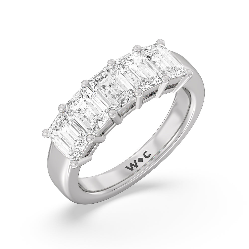 Five Stone Emerald Cut Diamond Ring (G/H SI+) with Platinum / Natural / 3 Cut Diamond in 14KT Platinum / Natural / 3 view 2
