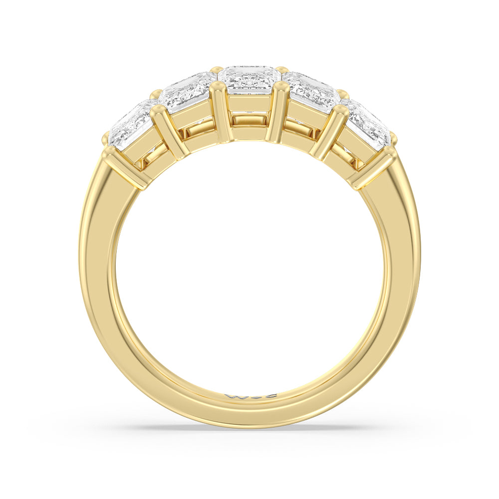 Five Stone Emerald Cut Diamond Ring (G/H SI+) with 18KT Yellow Gold / Natural / 3 Cut Diamond in 14KT Yellow Gold / Natural / 3 view 3
