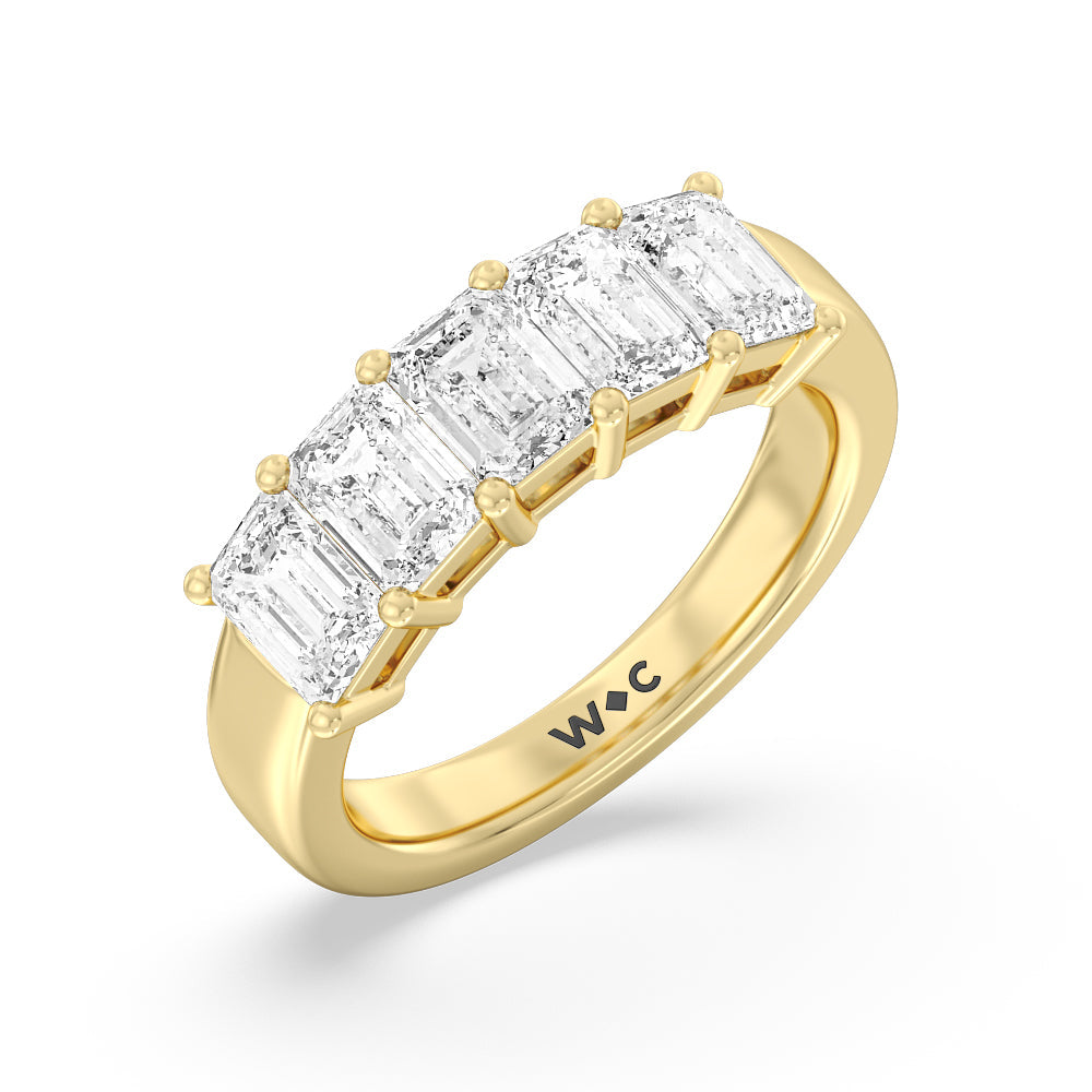 Five Stone Emerald Cut Diamond Ring (G/H SI+) with 18KT Yellow Gold / Natural / 3 Cut Diamond in 14KT Yellow Gold / Natural / 3 view 2
